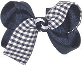 Medium Our Lady of Mercy (Baton Rouge) Plaid with Navy Ribbon and Navy and White Knot Double Layer Overlay Bow